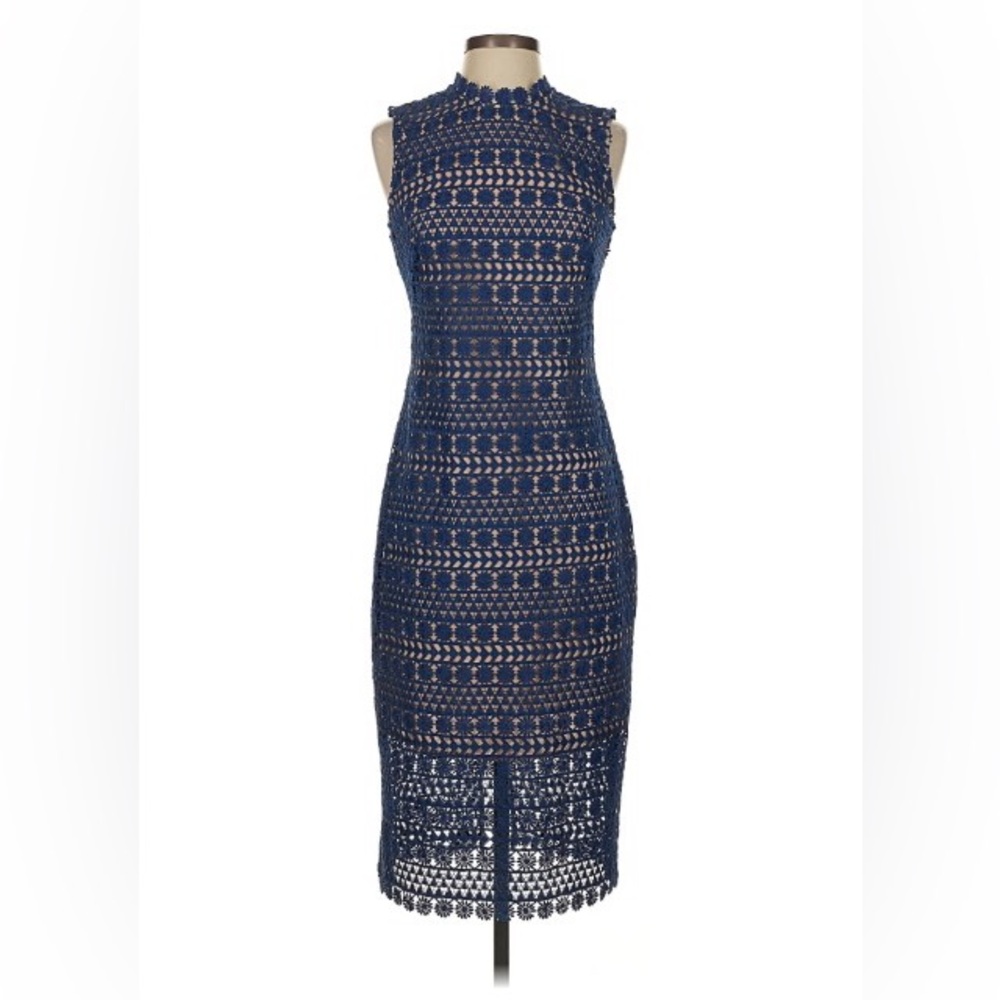 NWOT Shoshanna Navy Blue Eyelet Sheath Dress (Size 6)